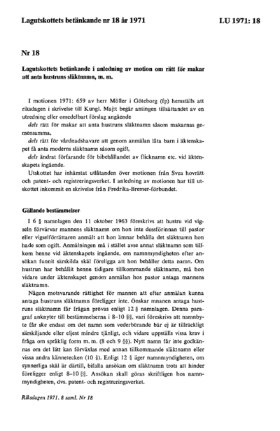 Omslaget till bet. 1971:LU18