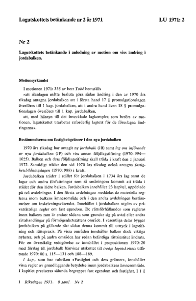 Omslaget till bet. 1971:LU2