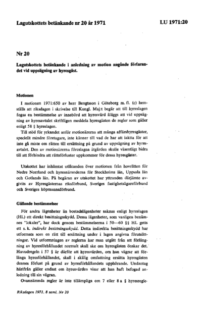 Omslaget till bet. 1971:LU20