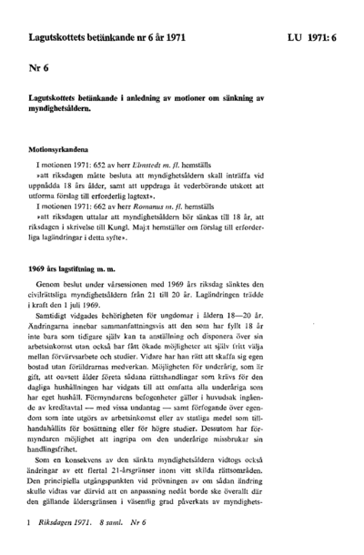 Omslaget till bet. 1971:LU6
