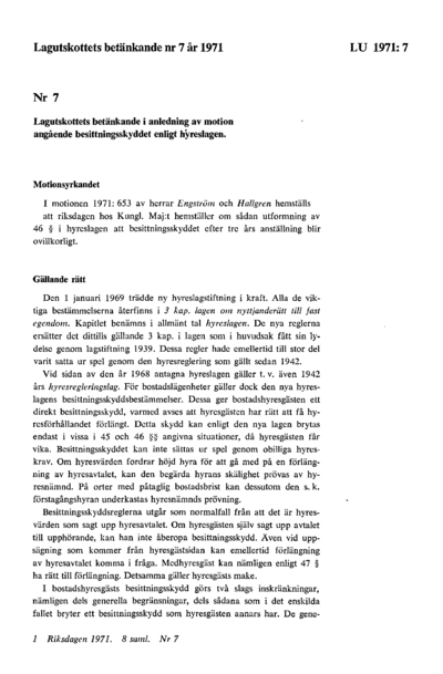 Omslaget till bet. 1971:LU7