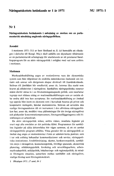 Omslaget till bet. 1971:NU1