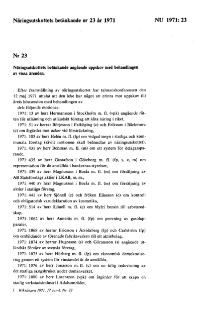 Omslaget till bet. 1971:NU23