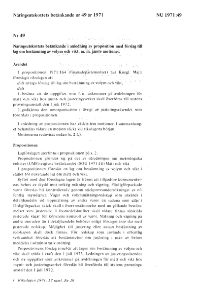 Omslaget till bet. 1971:NU49