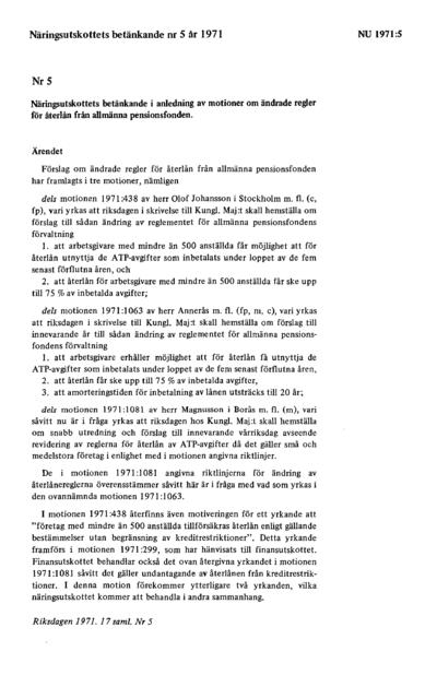 Omslaget till bet. 1971:NU5