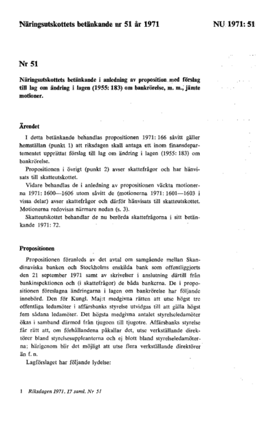 Omslaget till bet. 1971:NU51
