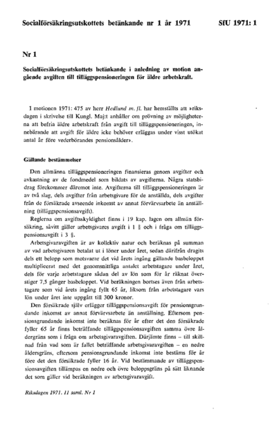 Omslaget till bet. 1971:SfU1