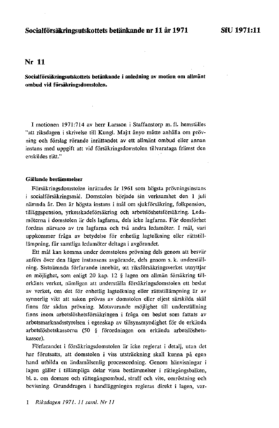 Omslaget till bet. 1971:SfU11