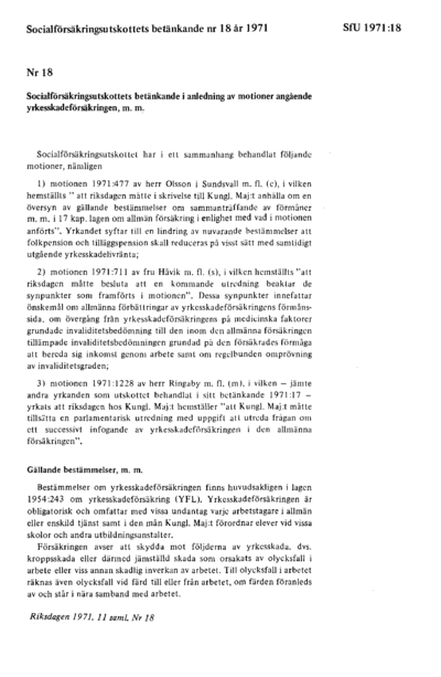 Omslaget till bet. 1971:SfU18