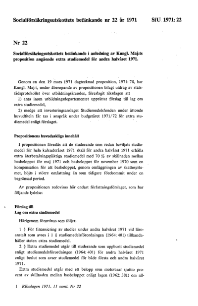 Omslaget till bet. 1971:SfU22
