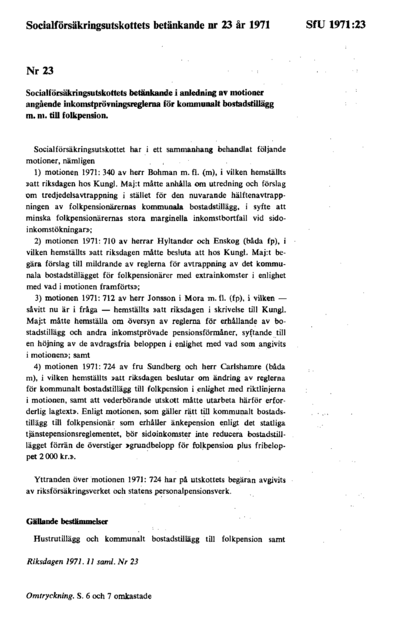 Omslaget till bet. 1971:SfU23