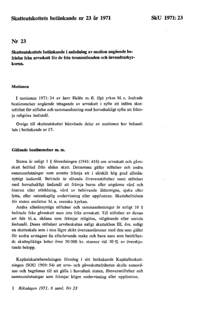 Omslaget till bet. 1971:SkU23