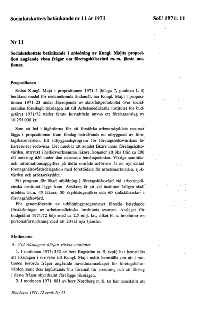 Omslaget till bet. 1971:SoU11