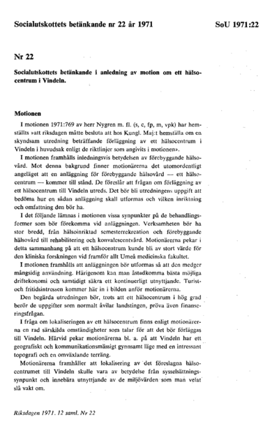Omslaget till bet. 1971:SoU22