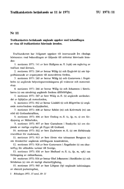 Omslaget till bet. 1971:TU11