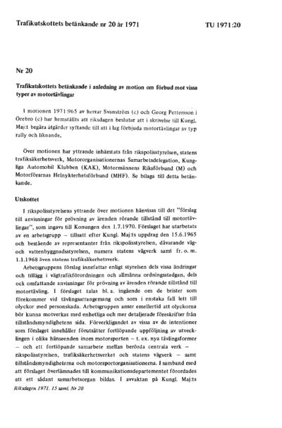 Omslaget till bet. 1971:TU20