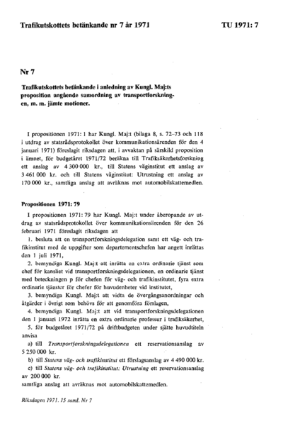 Omslaget till bet. 1971:TU7