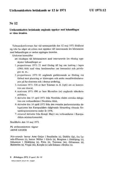 Omslaget till bet. 1971:UU12