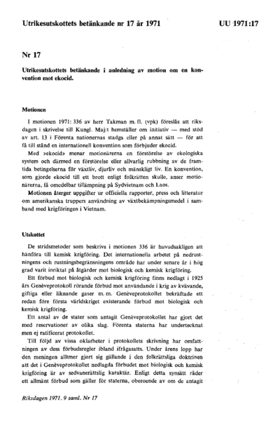 Omslaget till bet. 1971:UU17