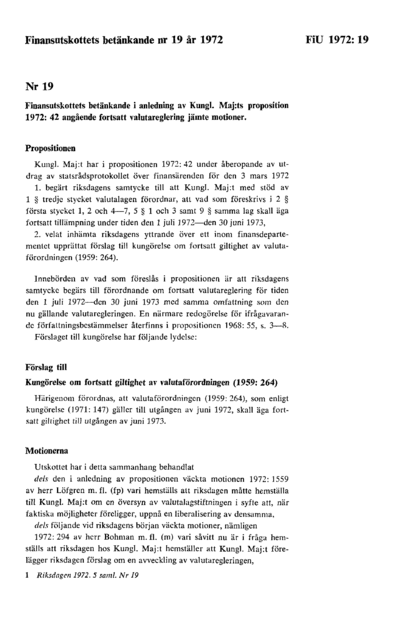 Omslaget till bet. 1972:FiU19