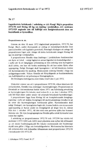 Omslaget till bet. 1972:LU17