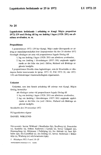 Omslaget till bet. 1972:LU25