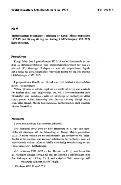 Omslaget till bet. 1972:TU9