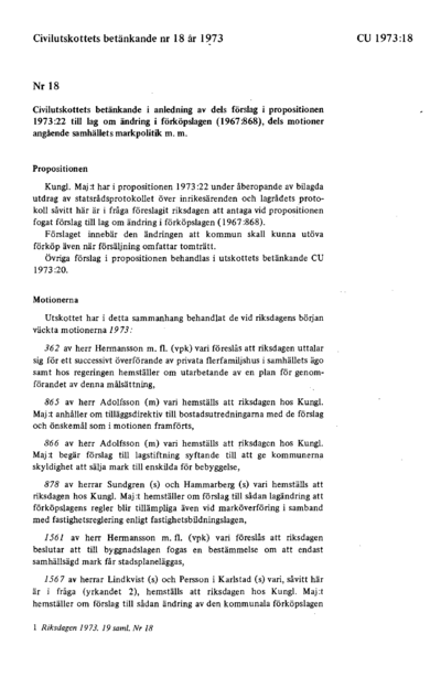 Omslaget till bet. 1973:CU18