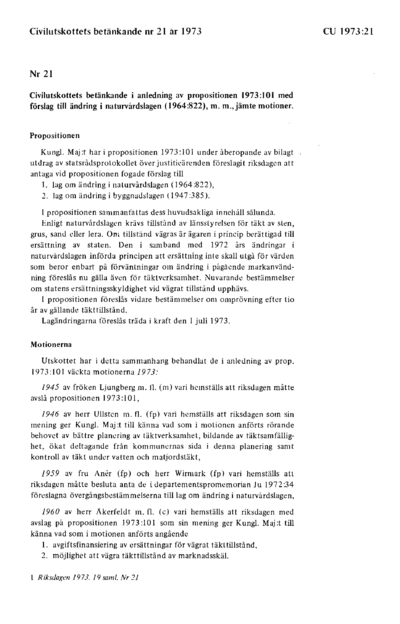 Omslaget till bet. 1973:CU21