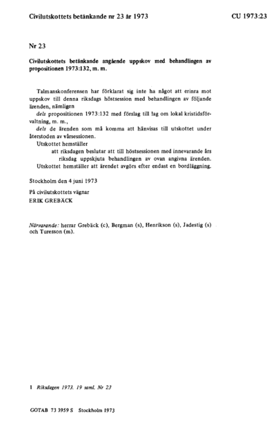 Omslaget till bet. 1973:CU23