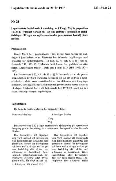 Omslaget till bet. 1973:LU21