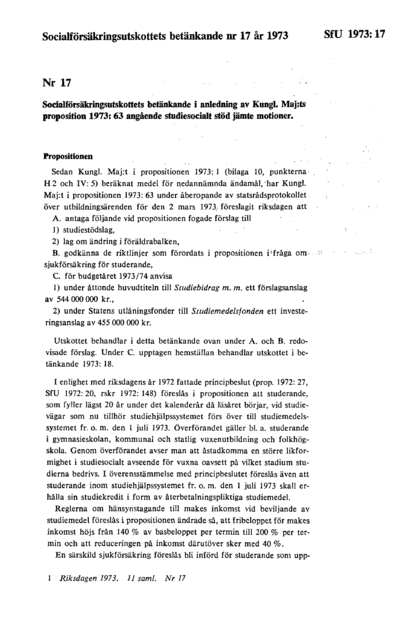 Omslaget till bet. 1973:SfU17