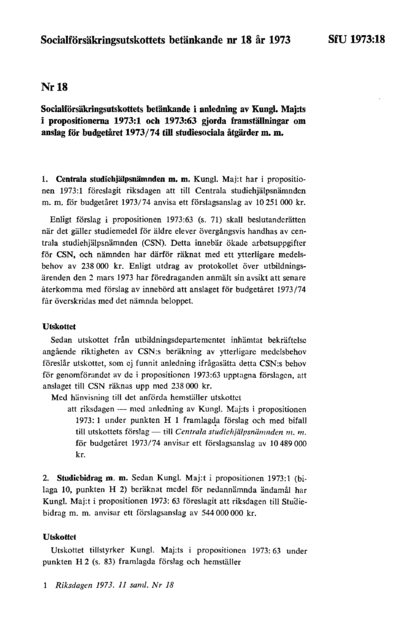 Omslaget till bet. 1973:SfU18