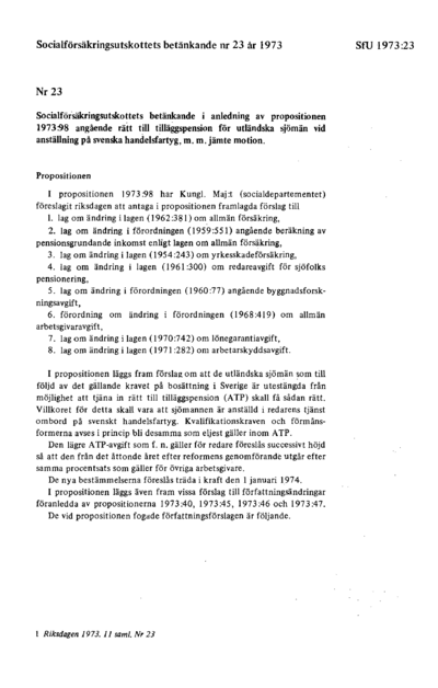 Omslaget till bet. 1973:SfU23