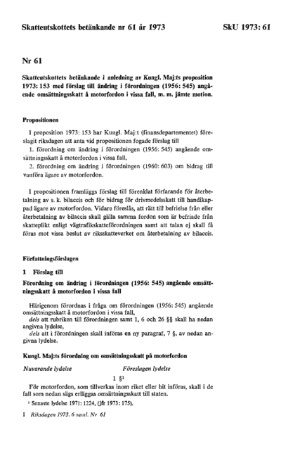 Omslaget till bet. 1973:SkU61