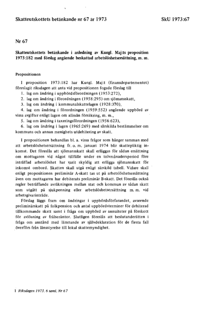 Omslaget till bet. 1973:SkU67