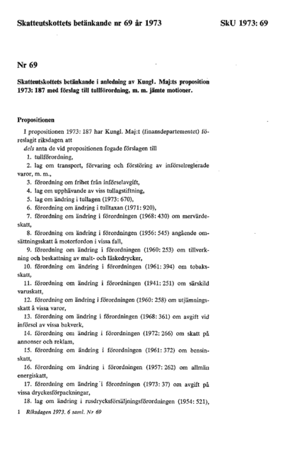 Omslaget till bet. 1973:SkU69