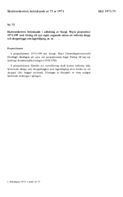 Omslaget till bet. 1973:SkU75