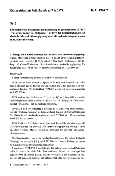 Omslaget till bet. 1974:KrU7