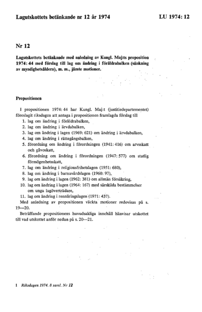 Omslaget till bet. 1974:LU12