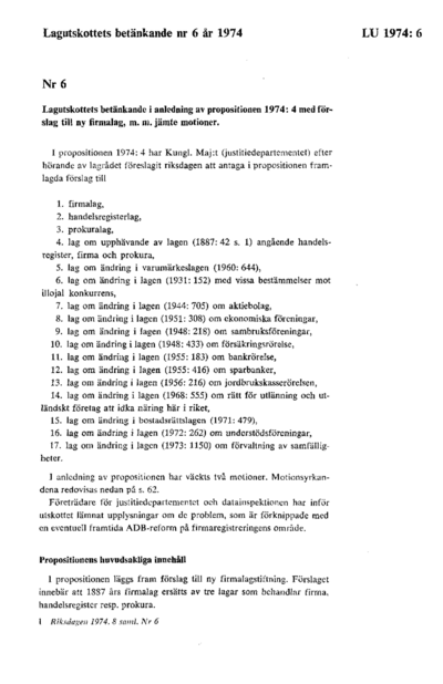 Omslaget till bet. 1974:LU6
