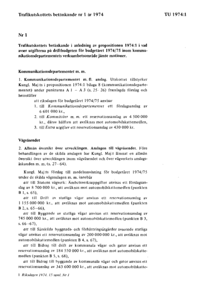 Omslaget till bet. 1974:TU1