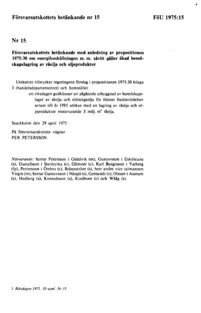 Omslaget till bet. 1975:FöU15