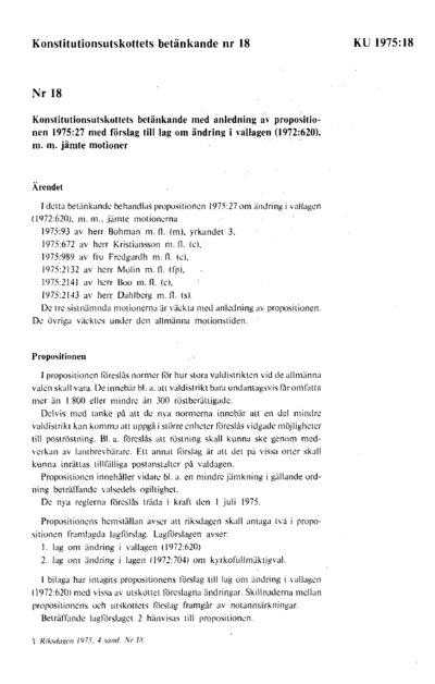 Omslaget till bet. 1975:KU18