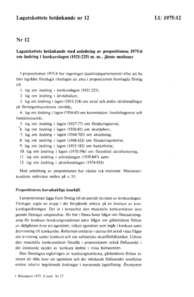 Omslaget till bet. 1975:LU12