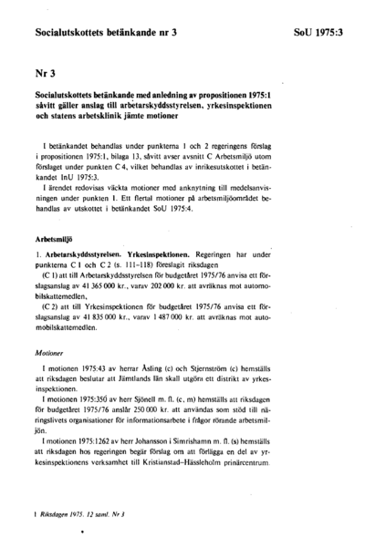Omslaget till bet. 1975:SoU3