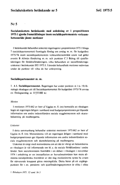 Omslaget till bet. 1975:SoU5