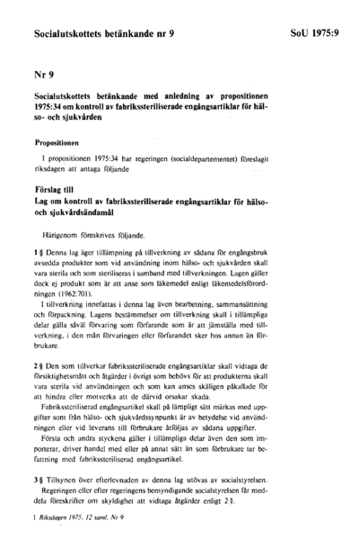 Omslaget till bet. 1975:SoU9