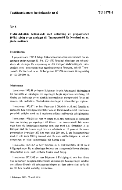 Omslaget till bet. 1975:TU6