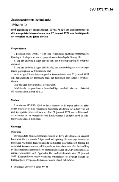 Omslaget till bet. 1976/77:JuU36